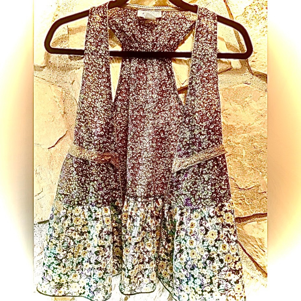 Beautiful Purple Blue Green White Light and Airy Open Front Vest with Lace Trim